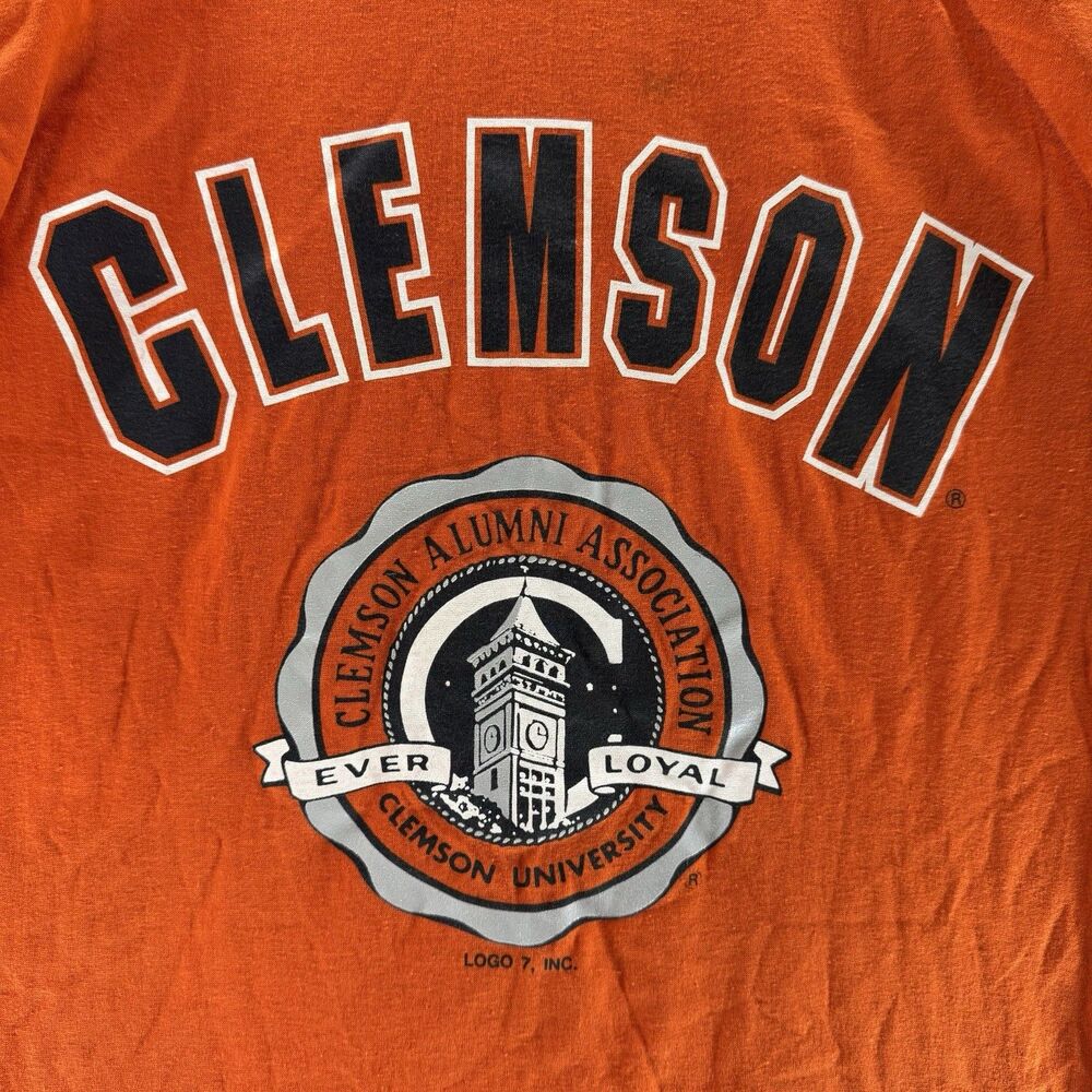 Vintage 80s Clemson Tigers Shirt Mens Medium‎ Orange Logo 7 Raglin Deadstock USA - Picture 2 of 15